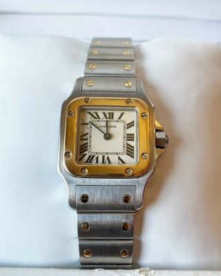 Cartier Santos Galbee Ladies Watch 18k Gold & Stainless Steel W20012c4 Box Paper