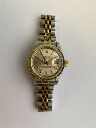 Ladies Rolex 67193 Oyster Perpetual Datejust Watch 18k Gold Ss C1980s Classic