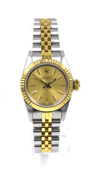 Ladies Rolex 67193 Oyster Perpetual Datejust Wristwatch 18k Gold Ss C1987 Box