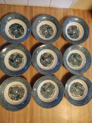Set Of 9 Currier And Ives 5 5/8 " Fruit Bowls " The Old Farm Gate "