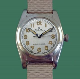 Vintage 1945 Rolex Bubble Back Oyster Perpetual Chronometer Military Watch 2940