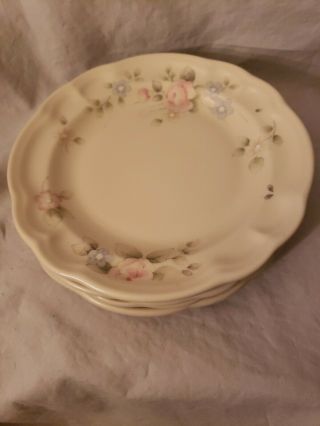 Set Of 4 Pfaltzgraff Tea Rose Stoneware Made In Usa Pink Floral Dessert Plate