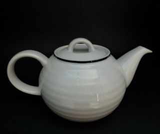 Crate And Barrel Roulette Blue Band Tea Pot With Lid