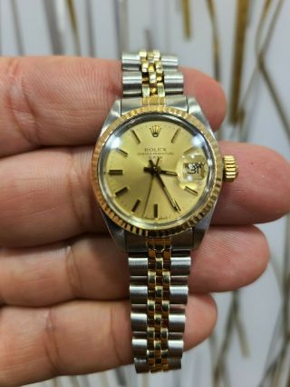 Authentic Rolex Oyster Perpetual Ladies Stainless Steel And 18k Wrist Watch 6917