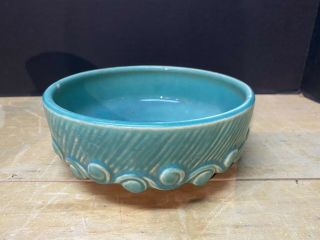 Vintage Mccoy Pottery Turquoise Bulb Bowl Dish Planter Wave Pattern