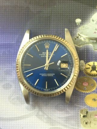 Rolex Mens Datejust 16014 Blue Dial,  18k Solid White Bezel Stainless Steal Case