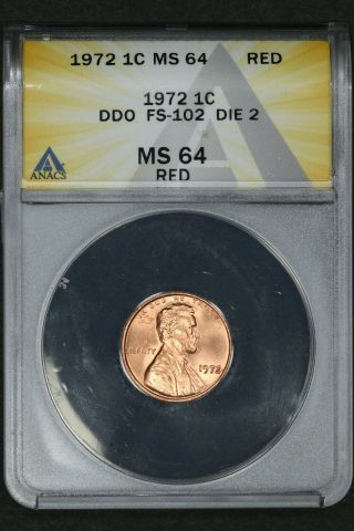 1972 Lincoln Cent - Doubled Die Obverse FS - 102 DDO - 002 ANACS MS 64 RED 3