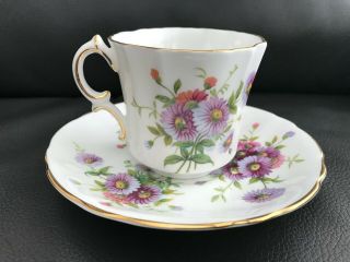 Hammersley & Co Bone China Pink & Purple Floral Teacup And Saucer - England