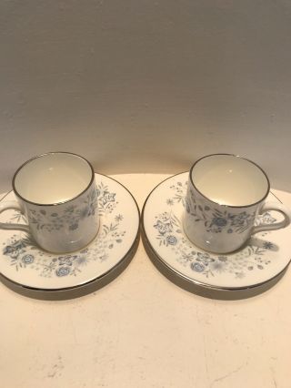 Set Of 2 Wedgwood Belle Fleur Demitasse Cups & Saucers