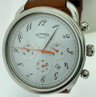 Hermes Arceau Chronograph Auto 43mm Steel Mens Strap Watch Date $7,  100.  00 Ar4.  91