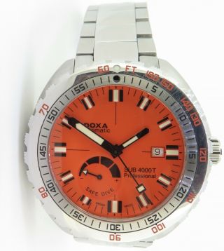 Auth.  Doxa Sub 4000t Orange Steel Limited Edition 101/300 Dive Watch Box & Docs