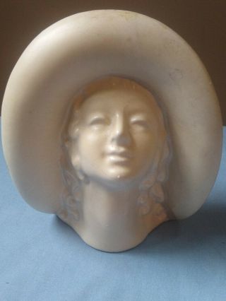 Large Nm 9” Mid Century Art Deco Lady Head Vase Wide Brimmed Hat White