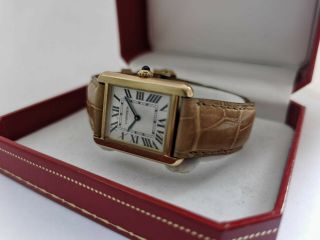 Cartier Tank Solo 18k Solid Gold Silver Dial Midi Watch Ref3166