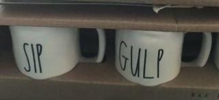 Rae Dunn Espresso Cups Mini Mugs SIP,  GULP,  DRINK & SLURP Boxed gift set of 4 2