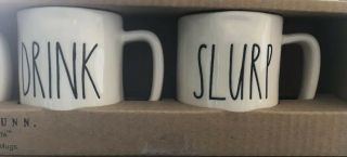 Rae Dunn Espresso Cups Mini Mugs SIP,  GULP,  DRINK & SLURP Boxed gift set of 4 3