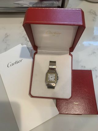 Cartier Santos Galbee 18k Yellow Gold/steel Silver Roman Dial 29mm Watch 1566