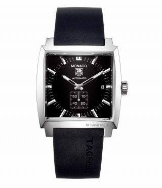 Tag Heuer Monaco Ww2110.  Ft6005 Automatic Black Rubber Mens Swiss Watch