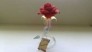 Capodimonte Porcelain Rose Flower With Glass Stem - Vintage Italian Porcelain