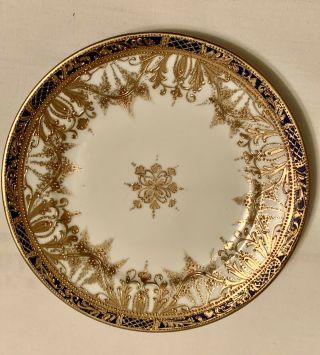 Antique Nippon Hand Painted Maple Leaf Cobalt Gold Salad Plate