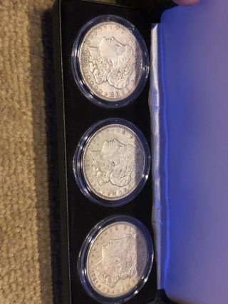 1921 Pds 3 Coin Morgan Silver Dollar Set W/case— - Littleton St87a