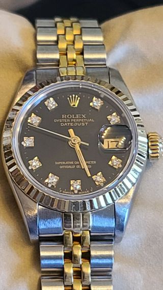 Ladies Rolex Oyster Datejust Perpetual Watch,  69173 Black Diamond Face