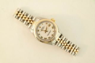 Ladies Rolex Datejust 69173 Two - Tone White Roman Dial Jubilee Band Year 1991