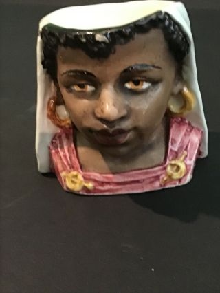 Vintage Black Ethnic African American Ceramic Lady Head Vase Planter Americana
