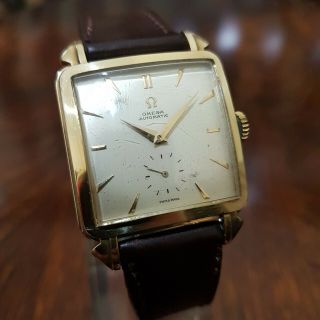Vintage Omega Square Cosmic Automatic Bumper,  Solid Yellow Gold 14k Circa 1952