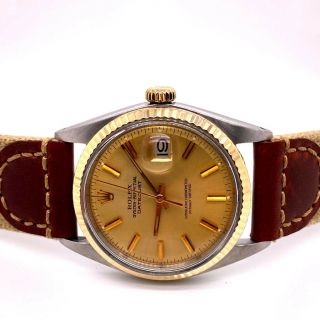 Rolex Datejust 1601 14k Yellow Gold Stainless Steel Leather Band