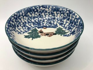 Cabin In The Snow Soup Cereal Bowls Set Of 4 Tienshan Folk Craft