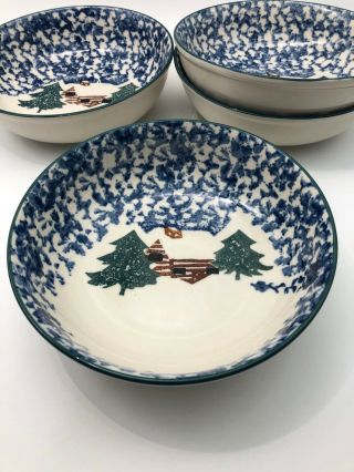 Cabin in the Snow Soup Cereal Bowls Set of 4 Tienshan Folk Craft 3