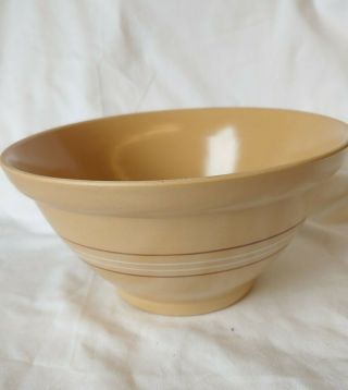 Yellow Ware Over And Back Pottery Small Mixing Bowl Cream White Stripe