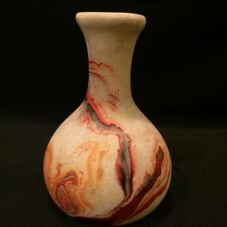 Nemadji Pottery Vase 6 1/2” Made Usa Mcm Swirl Red Orange Black Southwest Decor