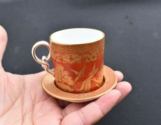 Antique 19th C W.  T.  Copeland Orange Gold Willow Demitasse Cup Saucer