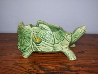 Vintage Mccoy Green Turtle Planter.  Look