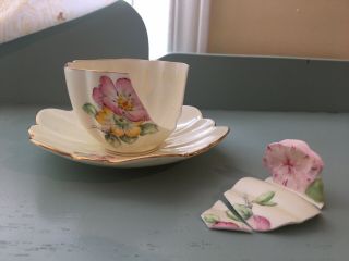 Antique Paragon Flower Handle Cup Saucer Hand Painted No Chips On Saucer