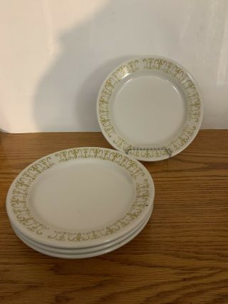 Restaurant Ware 4 Dinner Plates Homer Laughlin Old Gothic Abbey Gold Scroll 70’s
