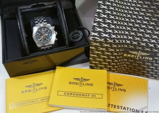 Huge Ab0110 Breitling Chronometre Chronographe Mens Wrist Watch Box Papers Tag