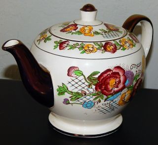 Antique Sadler England Rose Garden Teapot with Copper Lustre Accents 3