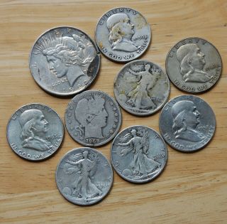 $5.  00 Face Value 90 Junk Silver Walking Liberty,  Franklin,  Barber,  Peace Doll