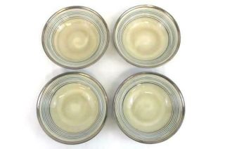 Set Of 4 American Atelier Soup Bowls Stoneware China Brown Tan Blue Neutral