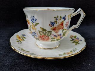 Butterfly - Flower Design Aynsley Tea Cup And Saucer 2