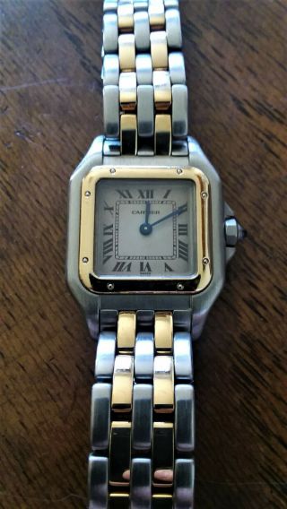 Womens Auth Panthere De Cartier 1120 Two Tone 18k Gold Stainless Steel Watch