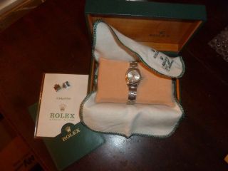Rolex 6718 Oyster Perpetual SS Ladies Watch.  Full set with ORIG.  Cert.  1977. 2