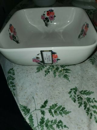 Ciroa Wicked Floral Pink Roses Skull Square Serving Bowl Halloween Porcelain