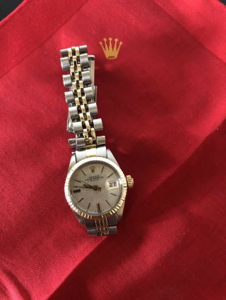 Rolex Oyster Perpetual Date 26mm Steel & Gold Linen Dial Watch 2035 2