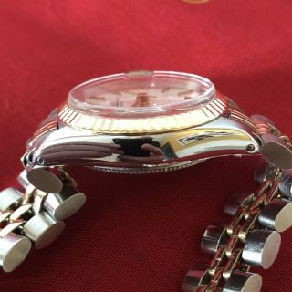 Rolex Oyster Perpetual Date 26mm Steel & Gold Linen Dial Watch 2035 3