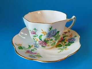 Lovely Clare Made In England Bone China Tea Cup/saucer Blue Purple Set Hydrangea