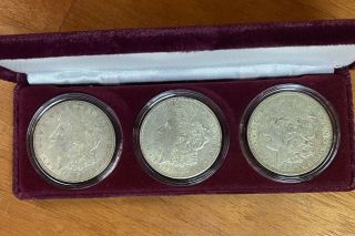 1921 - Pds 3 Coin Morgan Silver Dollar W/ Case