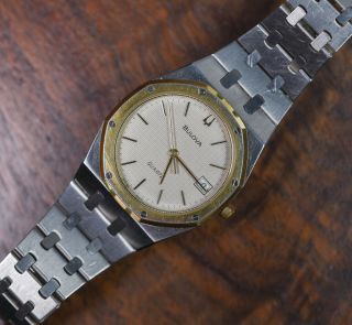 Vintage Bulova " Royal Oak " Two Tone Stainless Steel Date Watch Serviced Movement